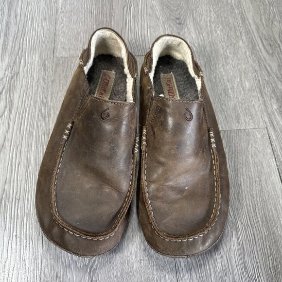 Olukai Moloa Brown Leather Slip On Shoes Men’s Size 9 M Casual Comfort Slippers main image 5